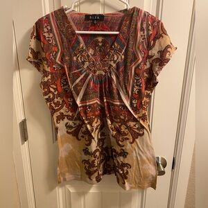 BLEU Top M Sublimation Blouse Medium Rhinestone Bling Shirt Med